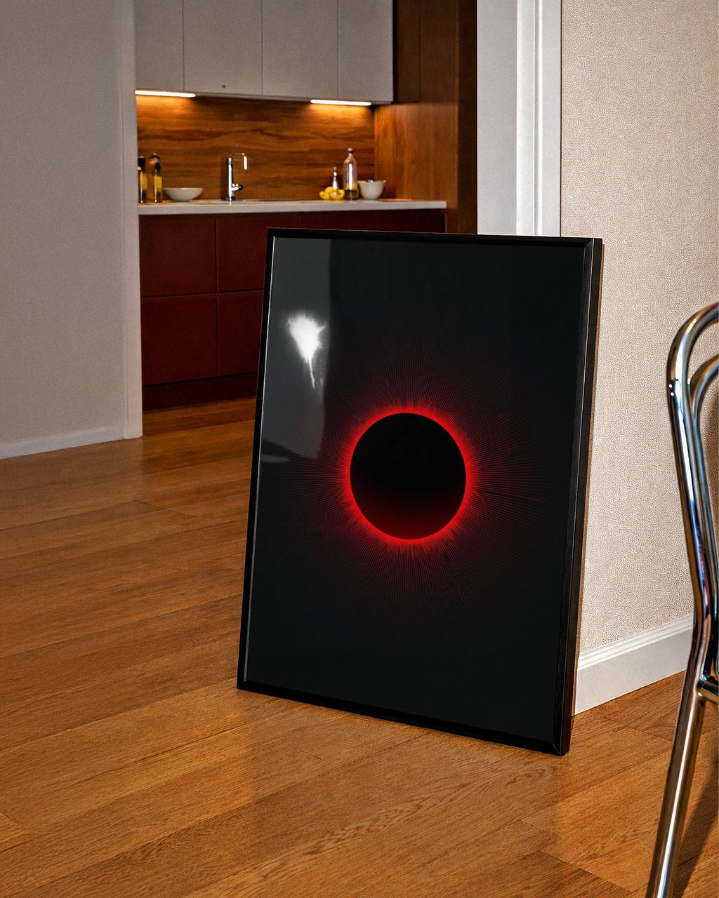 Solar Eclipse Poster, Red Black Minimalist Wall Art, Space Print