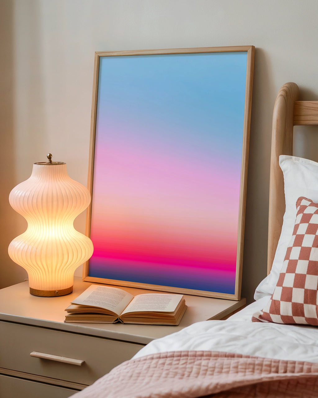 Sunset Gradient Sky Poster, Pink Blue Ombre Abstract Wall Art Print