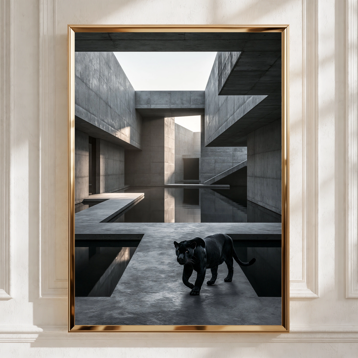 Black Panther Brutalist Architecture Poster, Dark Concrete Wall Art