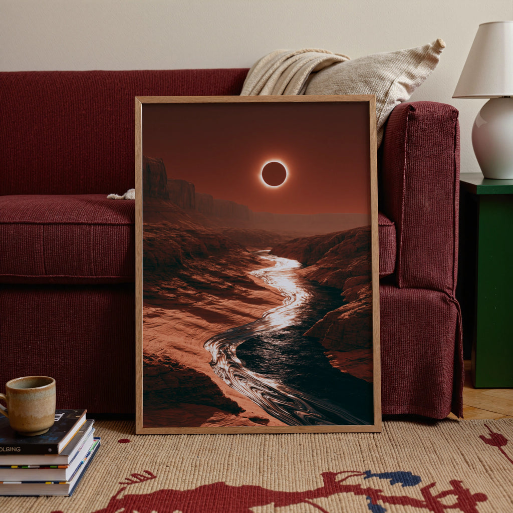 Canyon Eclipse Poster, Solar Eclipse Wall Art, Red Desert Print, Sci-Fi Landscape