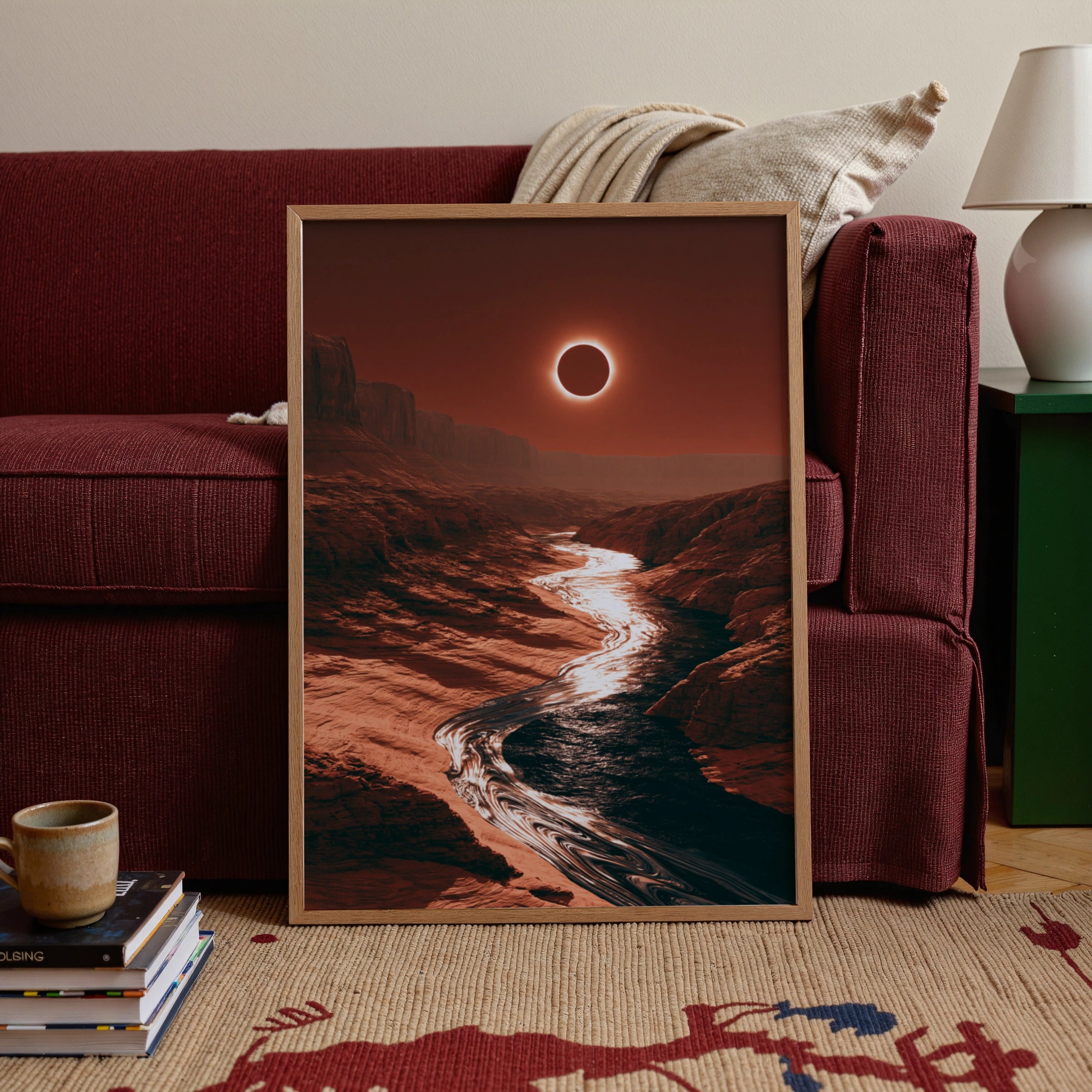 Canyon Eclipse Poster, Solar Eclipse Wall Art, Red Desert Print, Sci-Fi Landscape