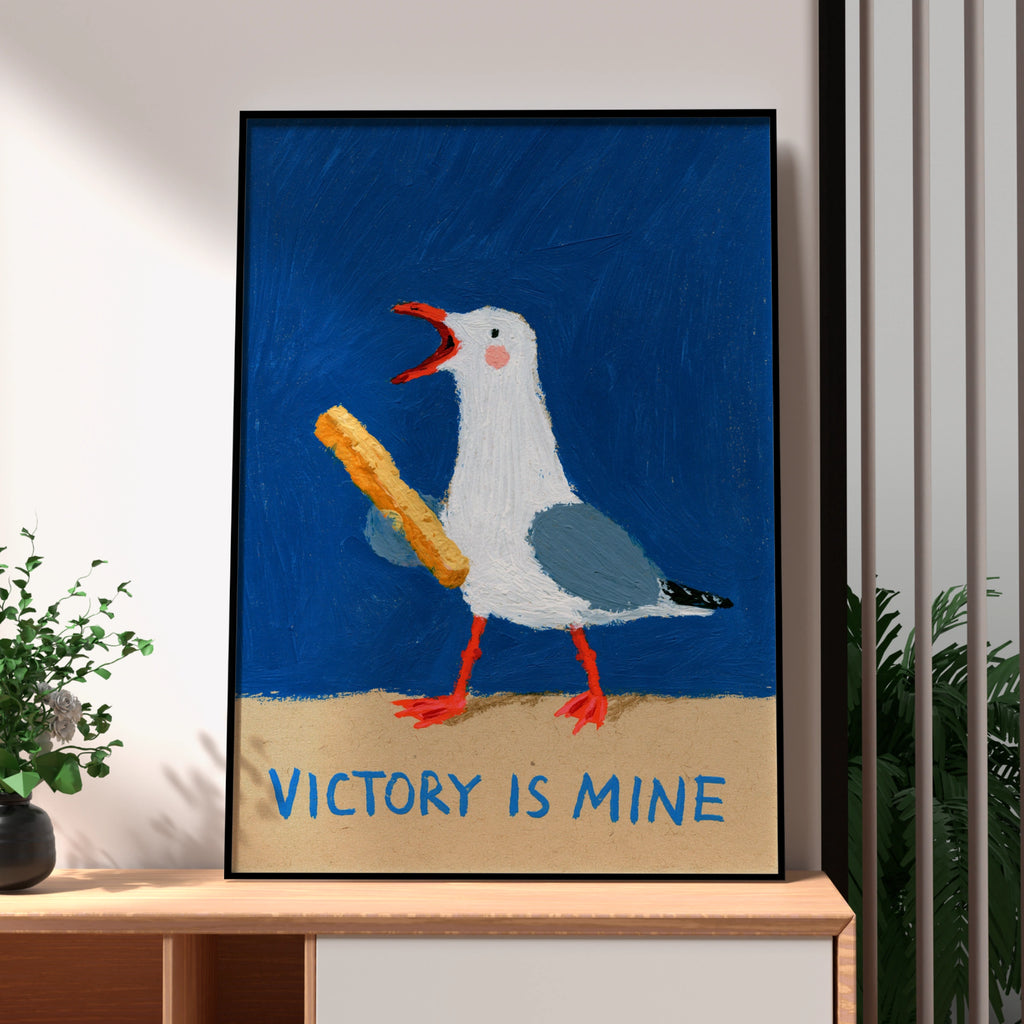 Seagull Victory Is Mine Poster, Funny Chip Thief Wall Art, Coastal Print