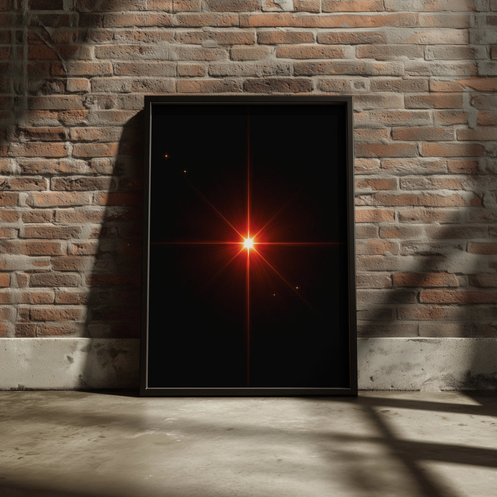 Red Star Burst Wall Art Poster, Dark Space Glow Print, Minimalist Cosmic