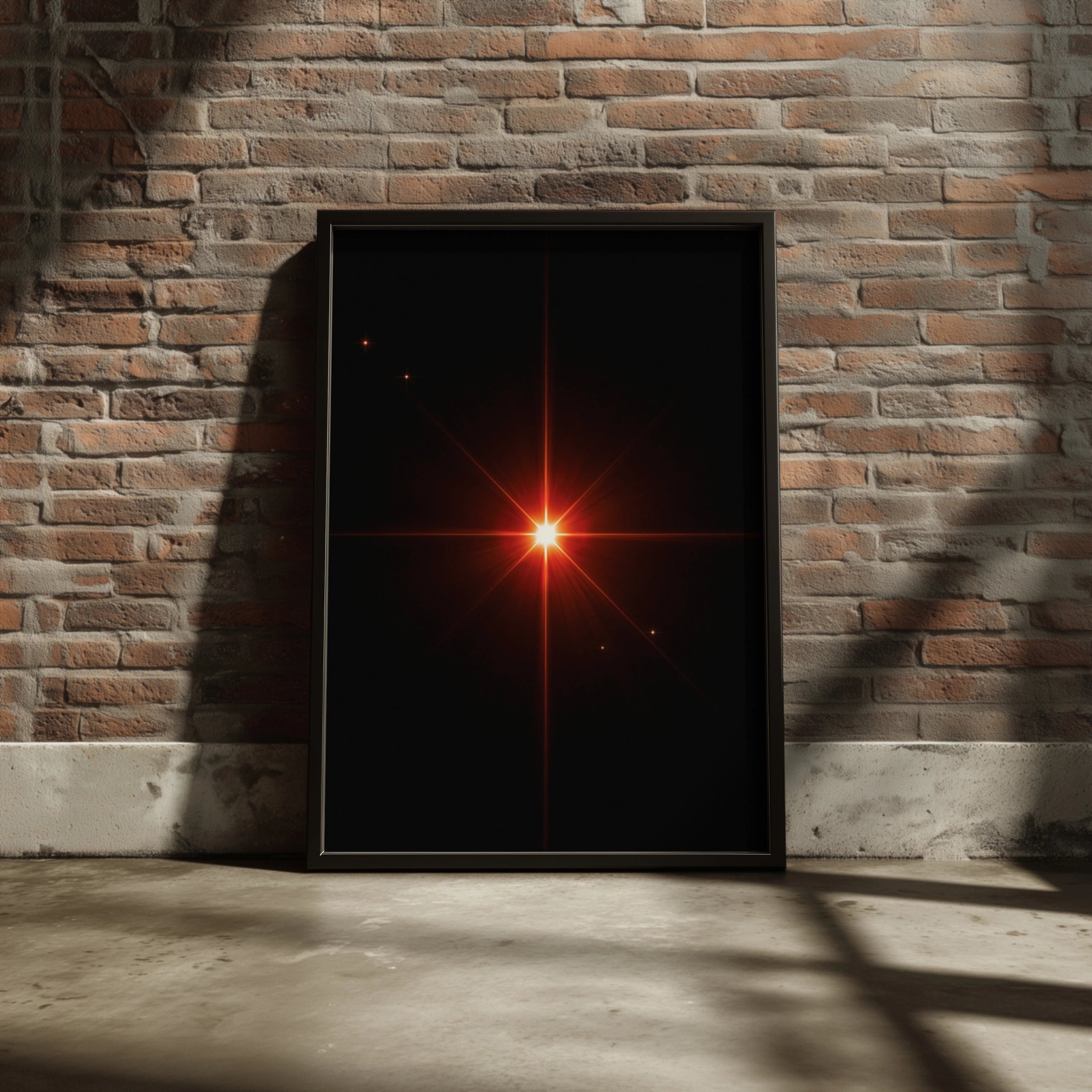 Red Star Burst Wall Art Poster, Dark Space Glow Print, Minimalist Cosmic