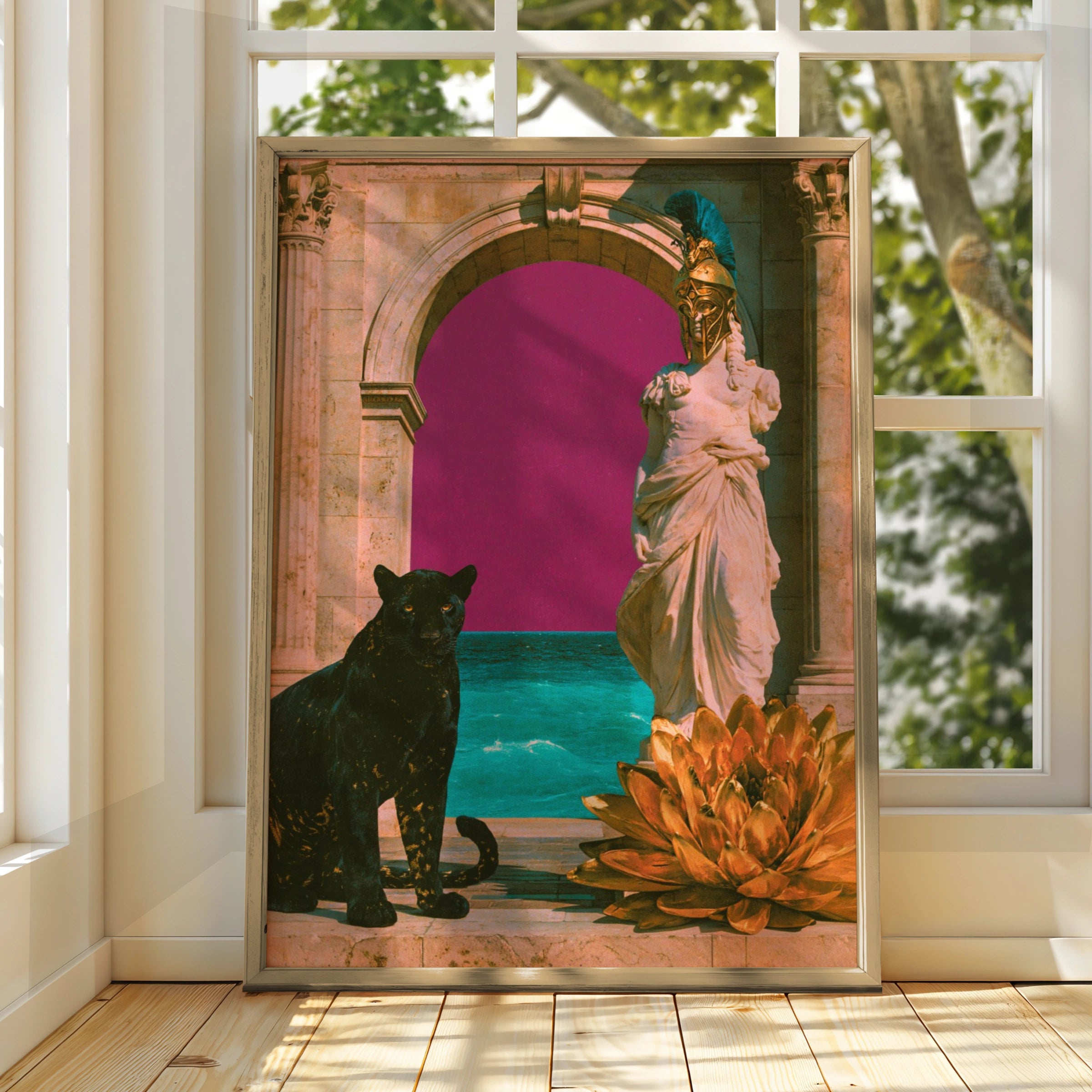 Black Panther Athena Arch Poster, Greek Goddess Collage Art, Bold Surreal Print