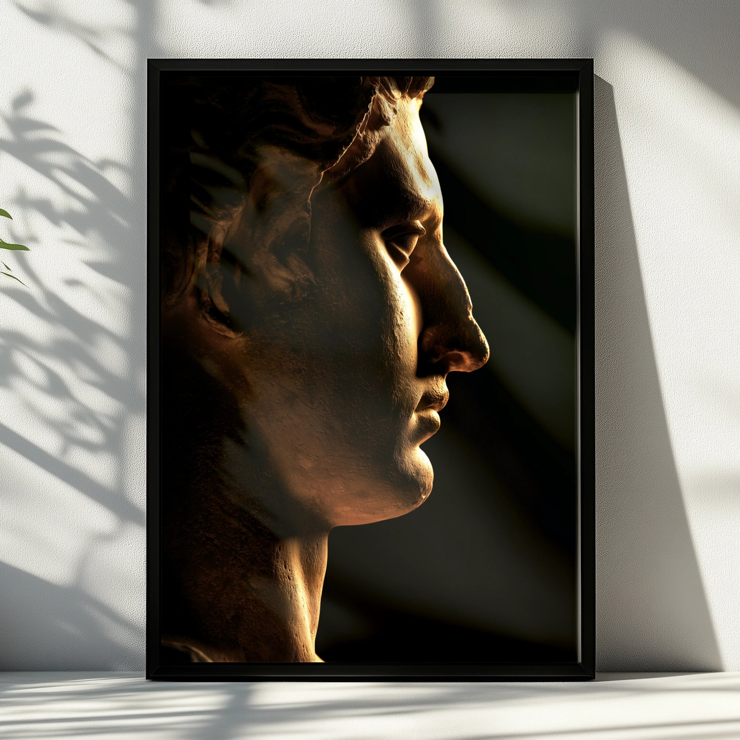 Roman Statue Side Profile Poster, Ancient Sculpture Art Print, Dark Moody