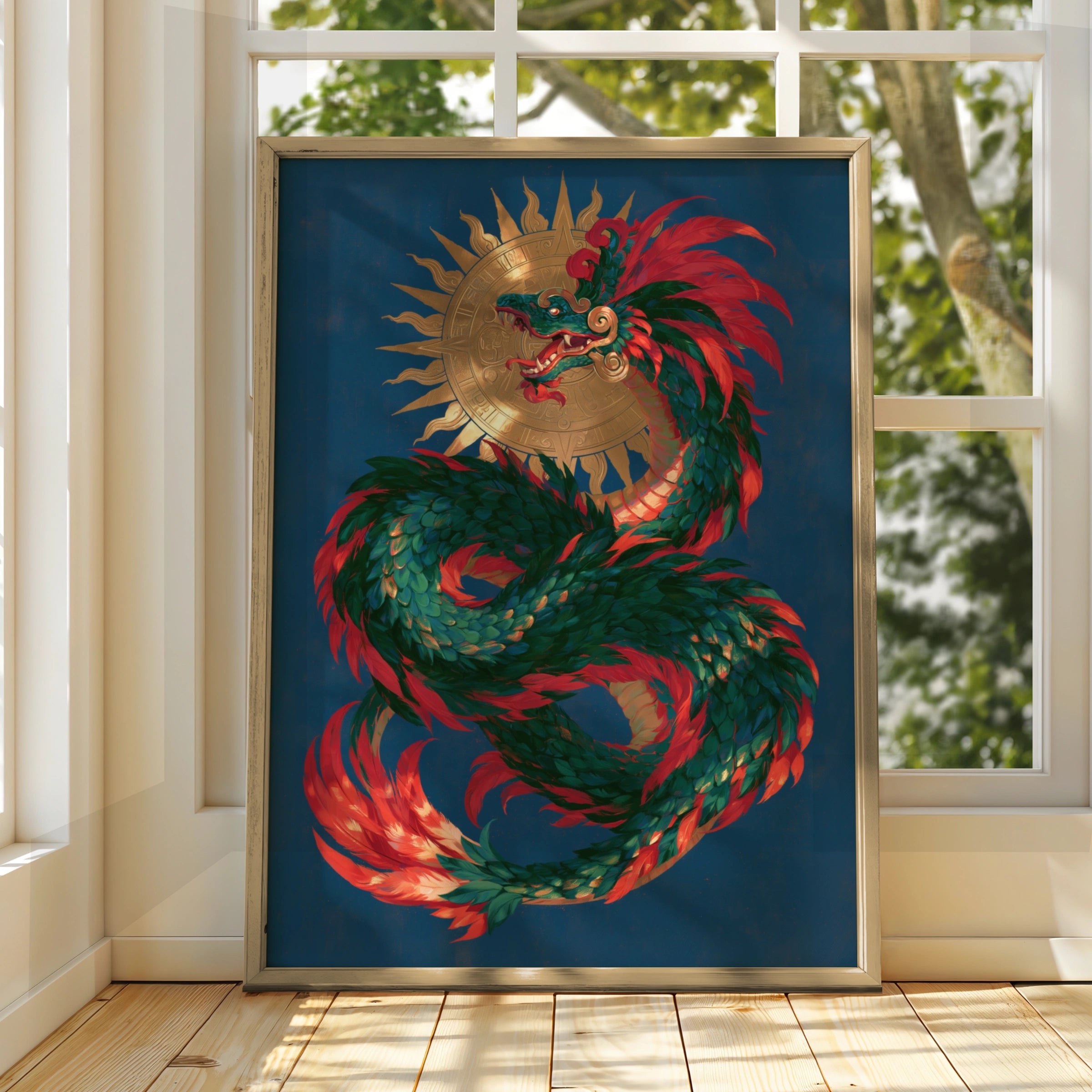 Quetzalcoatl Aztec God Poster, Feathered Serpent Wall Art, Mythology Print