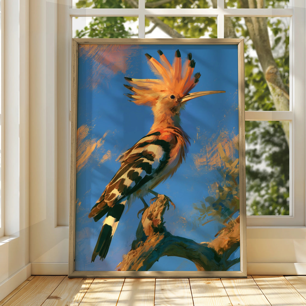 Hoopoe Bird Poster, Exotic Wildlife Wall Art, Bold Painterly Style
