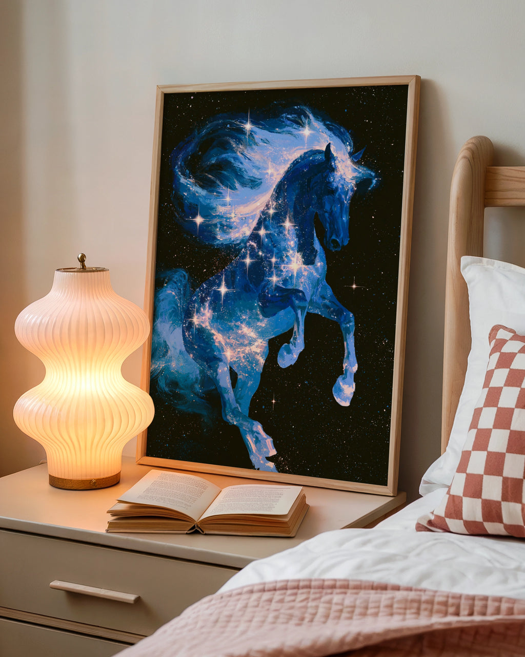 Celestial Horse Stars Poster, Galaxy Stallion Wall Art, Cosmic Blue Print