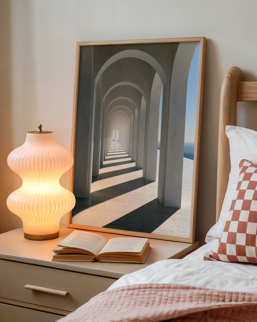 White Marble Archway Passage Poster, Minimalist Architecture Print, Coastal