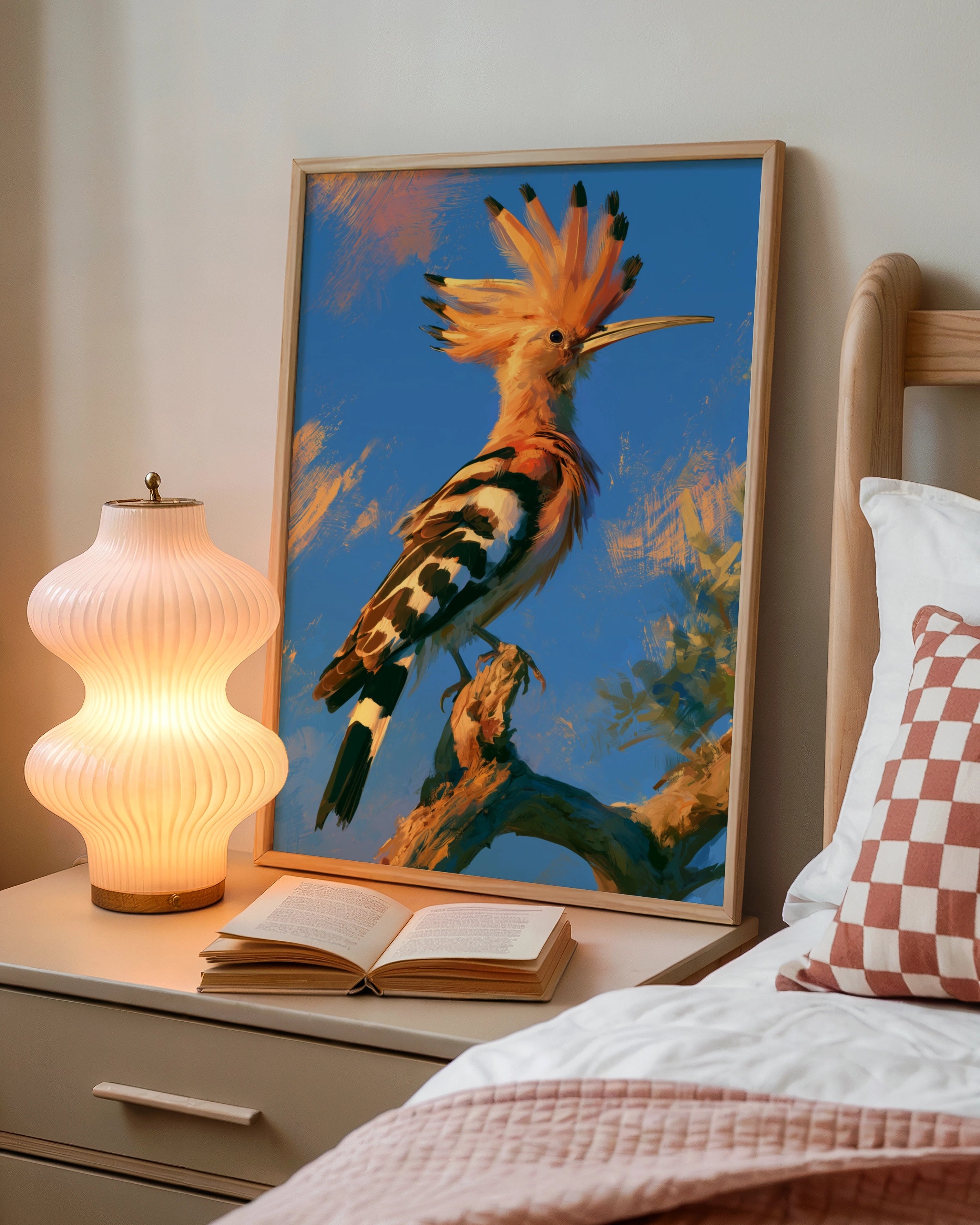 Hoopoe Bird Poster, Exotic Wildlife Wall Art, Bold Painterly Style