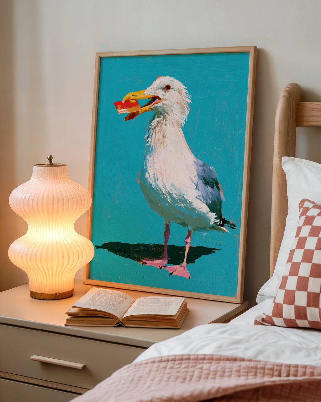 Seagull Stealing Credit Card Poster, Funny Coastal Bird Art Print, Teal