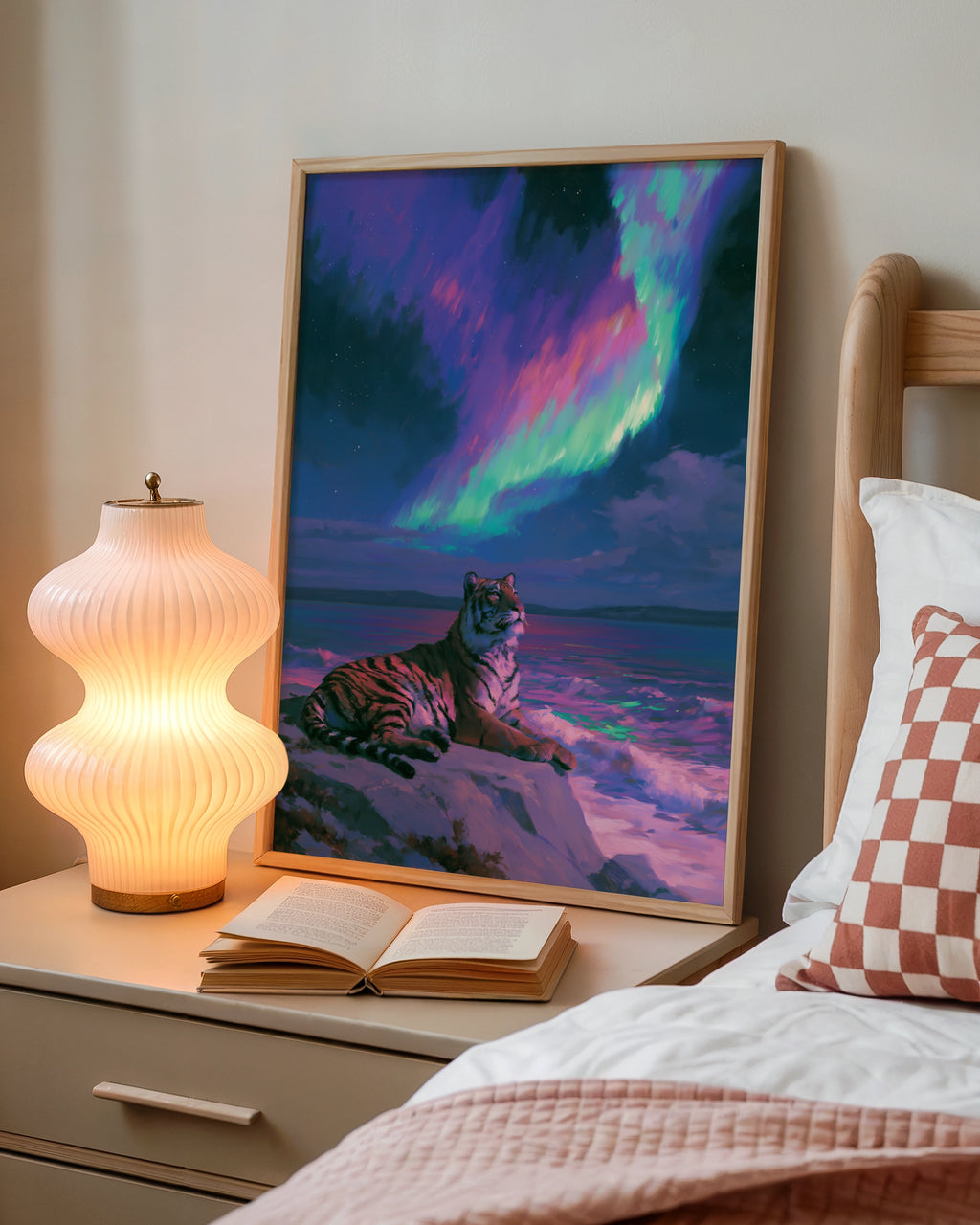 Tiger Aurora Borealis Poster, Northern Lights Wildlife Art Print, Vivid Night Sky