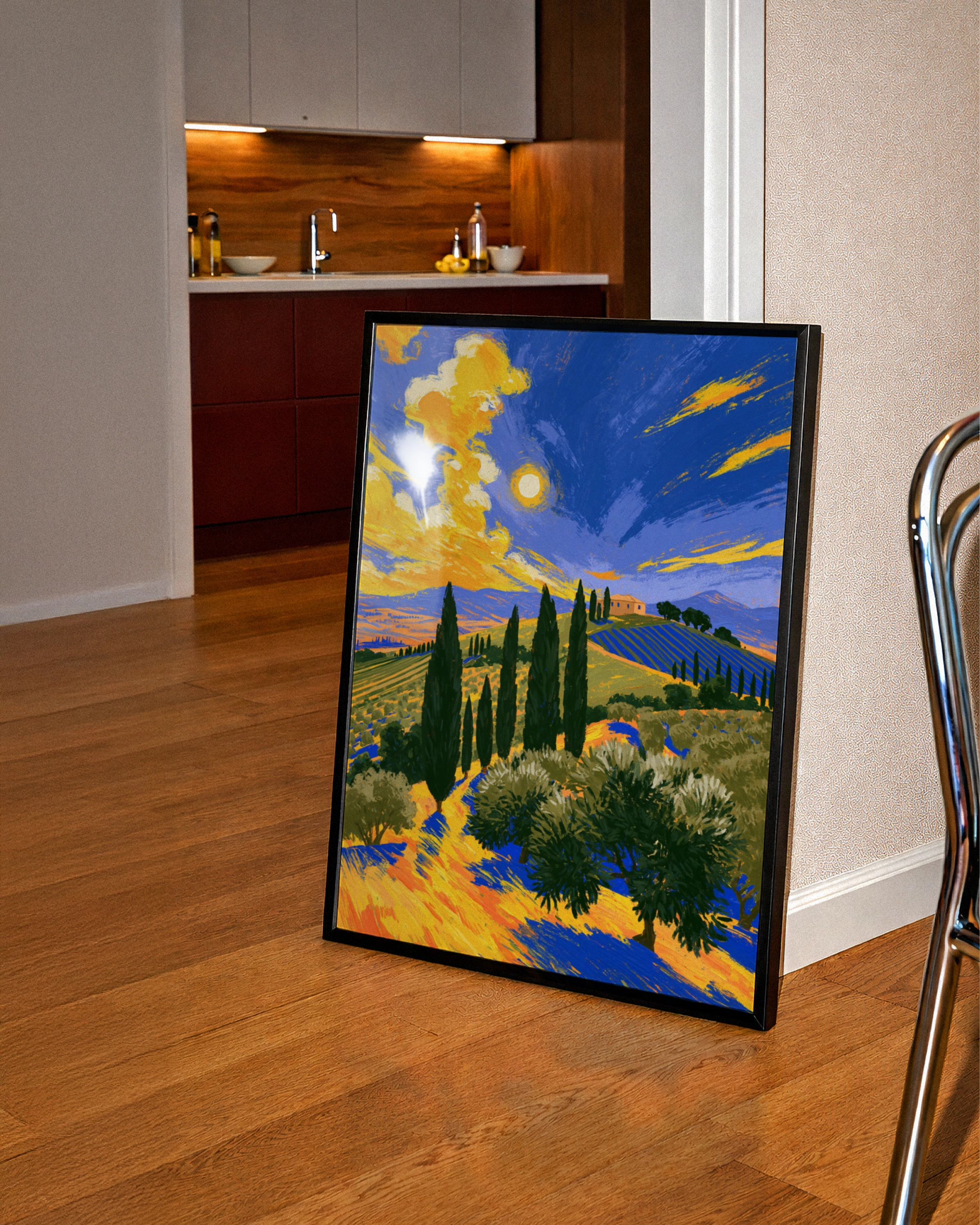 Tuscany Cypress Fields Poster, Italian Landscape Wall Art, Van Gogh Style Print