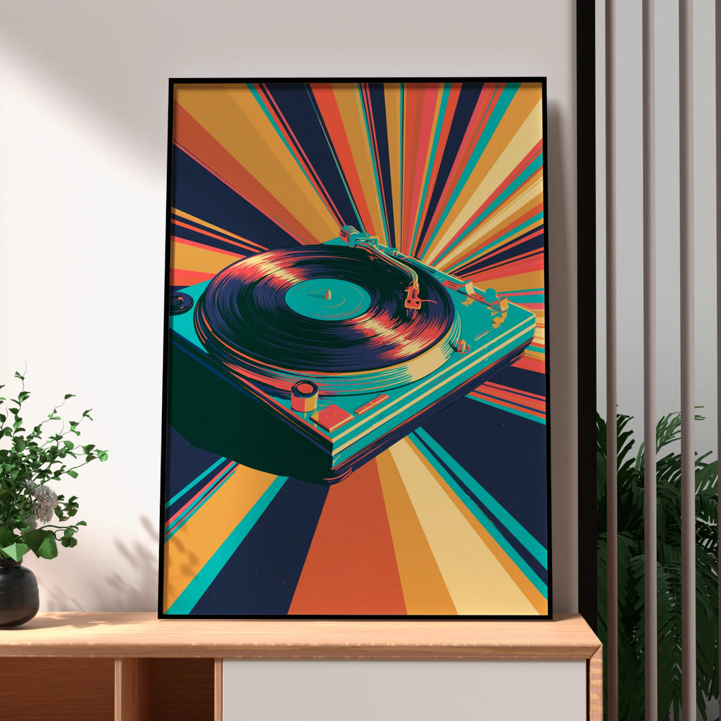 Record Player Poster, Vinyl Turntable Wall Art, Retro Pop Art Print