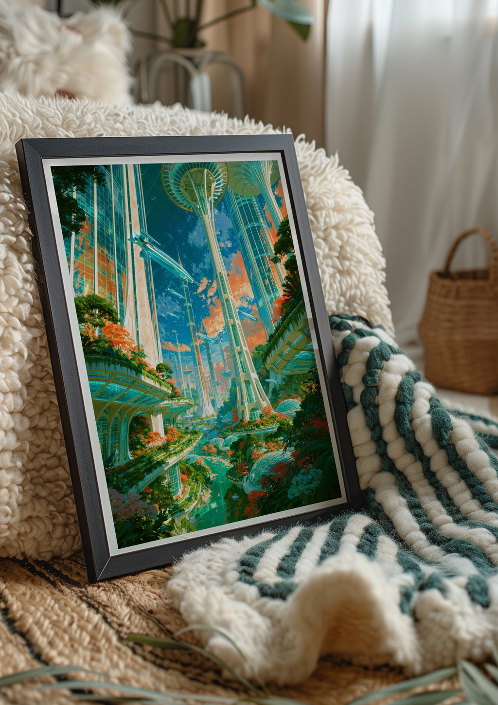 Futuristic Space City Poster, Sci-Fi Cityscape Wall Art, Utopian Print