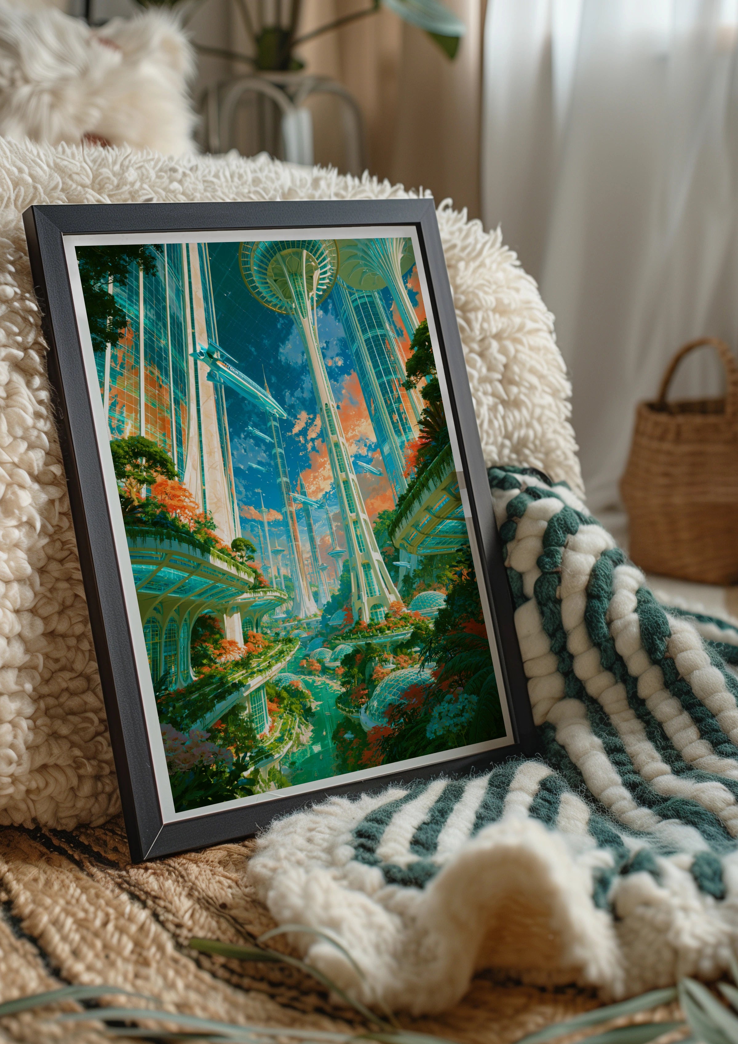 Futuristic Space City Poster, Sci-Fi Cityscape Wall Art, Utopian Print
