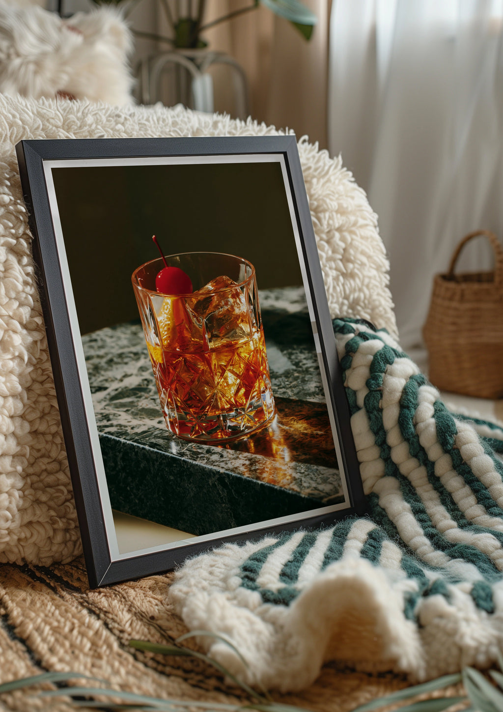 Old Fashioned Cocktail Poster, Whisky Bar Wall Art, Marble, Moody Print