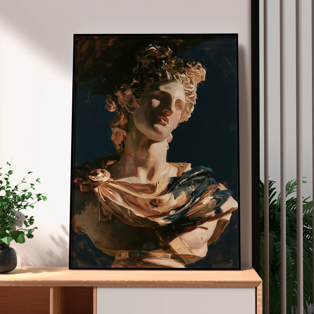 Classical Bust Statue Painting Poster, Dark Academia Wall Art, Baroque Style