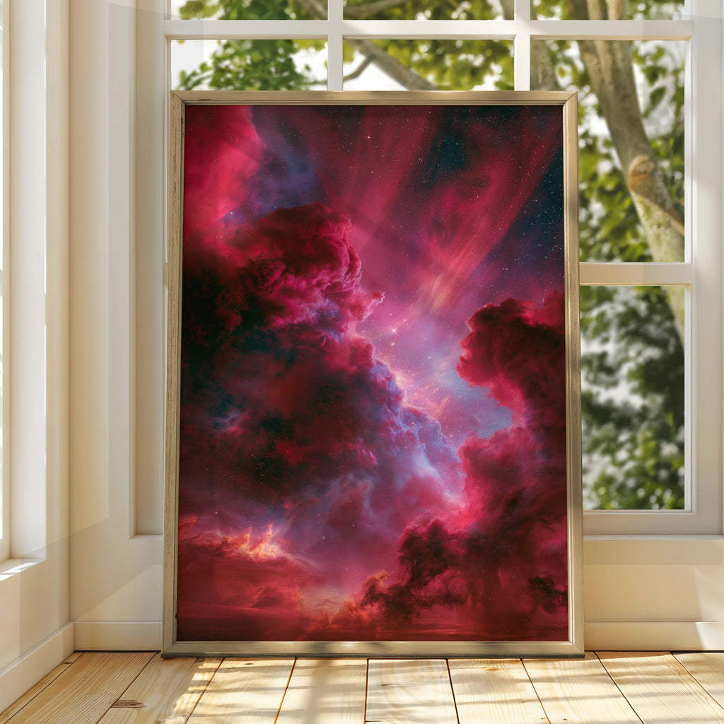 Pink Galaxy Nebula Stars Wall Art Poster, Space Print, Cosmic Sky