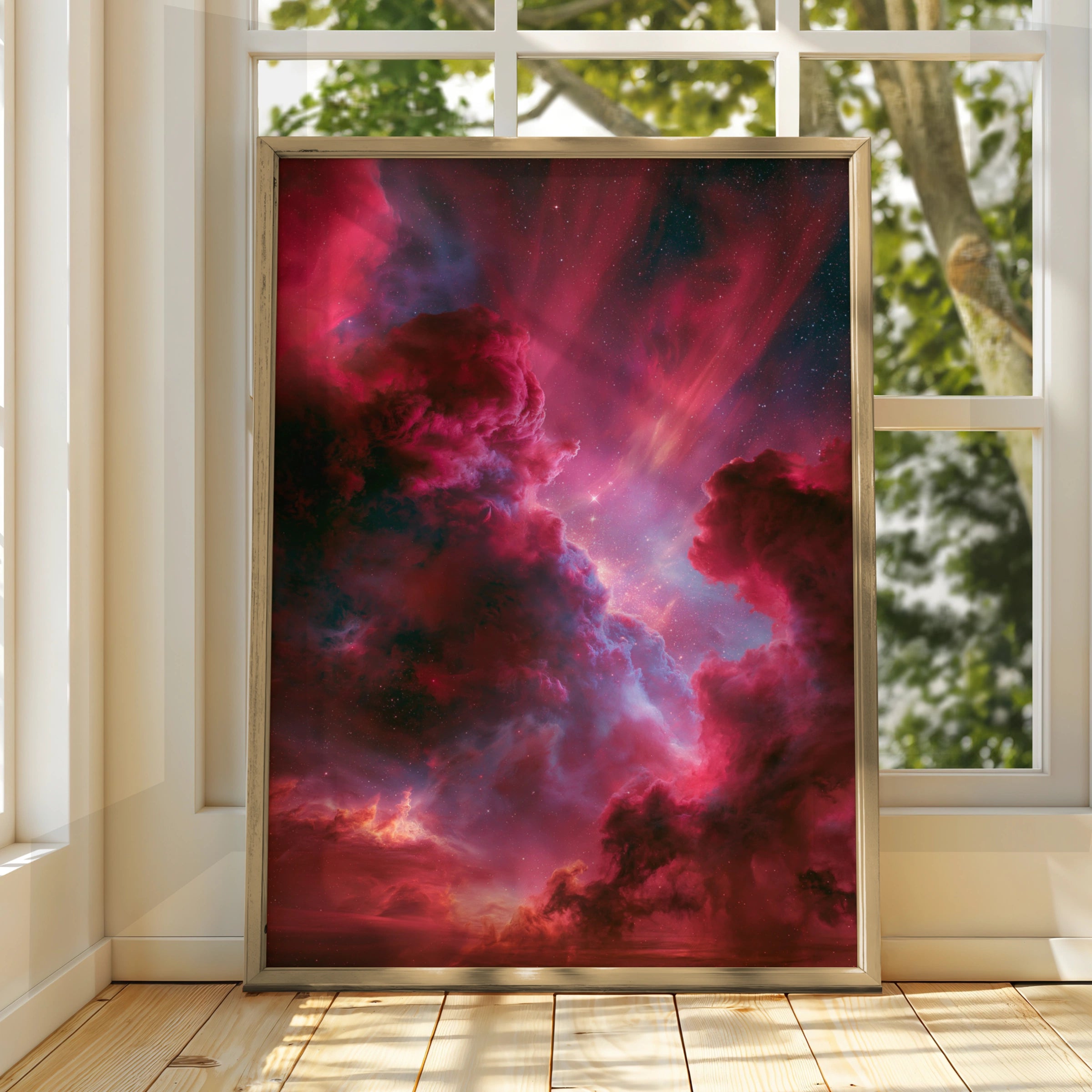 Pink Galaxy Nebula Stars Wall Art Poster, Space Print, Cosmic Sky