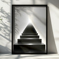 Black Stairway to Light Poster, Minimalist Architecture Print, Monochrome Wall Art