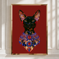 Bastet Egyptian Cat Goddess Poster, Dark Jewelled Art Print, Maximalist Wall Art