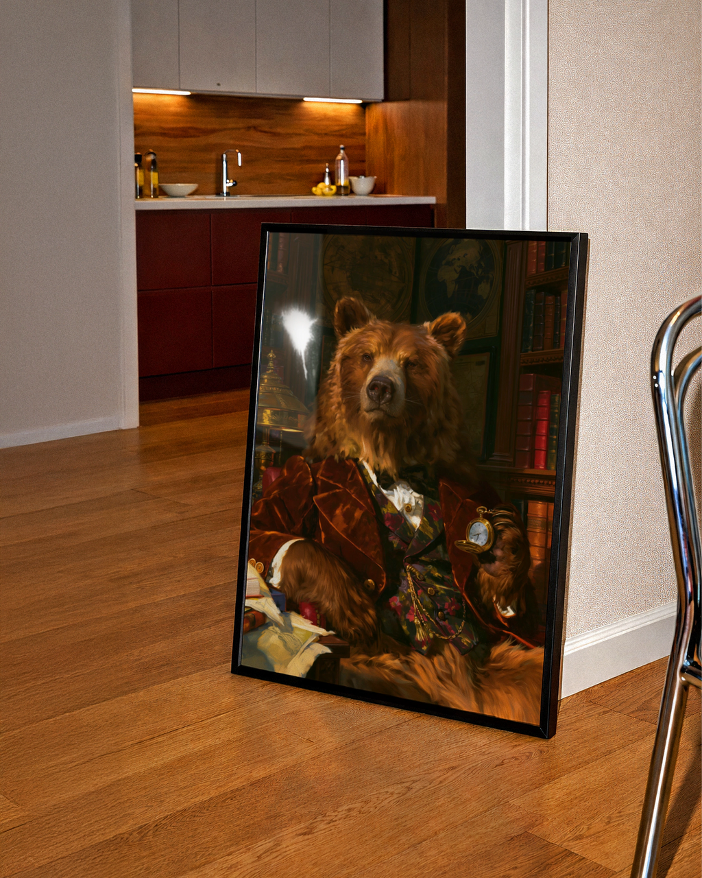 Smart Bear Portrait Poster, Victorian Gentleman Library, Regal Animal Art Print