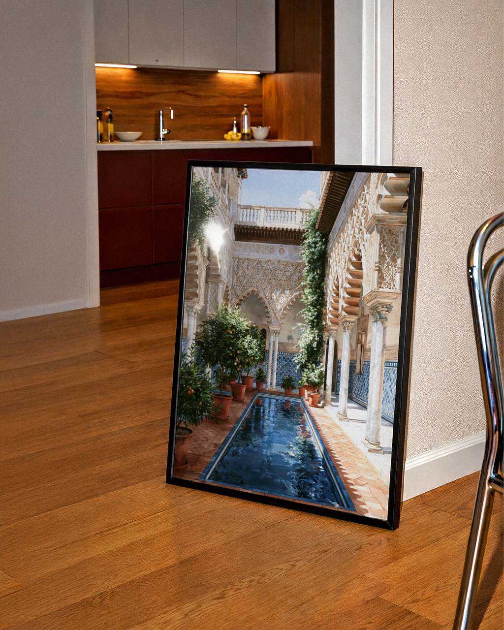 Andalusian Patio Wall Art Poster, Spanish Courtyard, Moorish Architecture Print