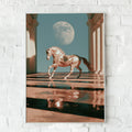Horse Moon Hall Water Reflection Poster, Surreal Equine Art Print