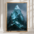 Crystal Mountain Poster, Glass Peak Fantasy Art, Teal Blue Wall Art Print