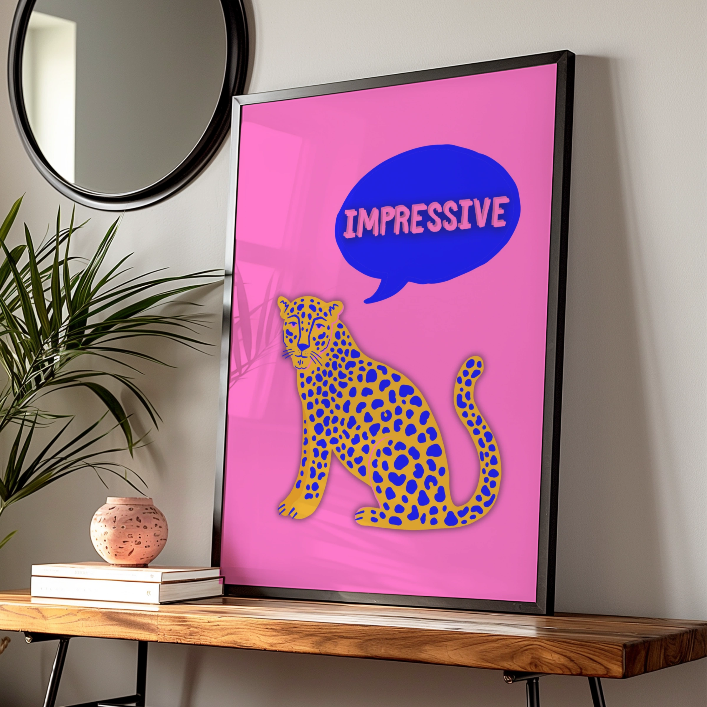 Impressive Leopard Wall Art Poster, Bold Pink Pop Art Print, Funky Animal