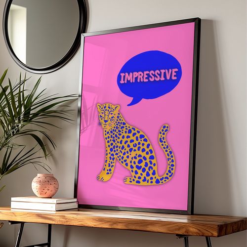 Impressive Leopard Wall Art Poster, Bold Pink Pop Art Print, Funky Animal