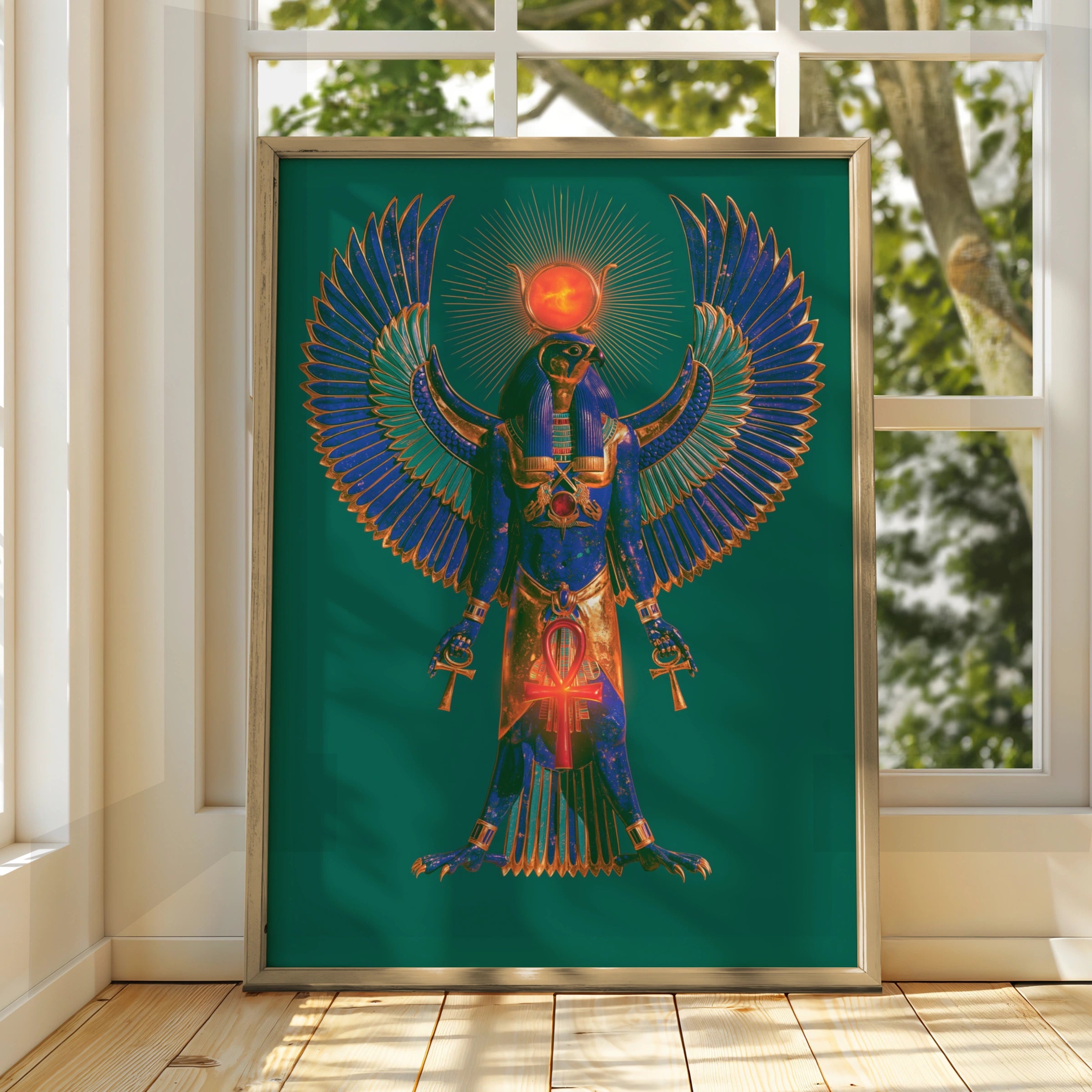 Horus Egyptian God Poster, Full Figure Falcon Deity, Ancient Egypt Wall Art