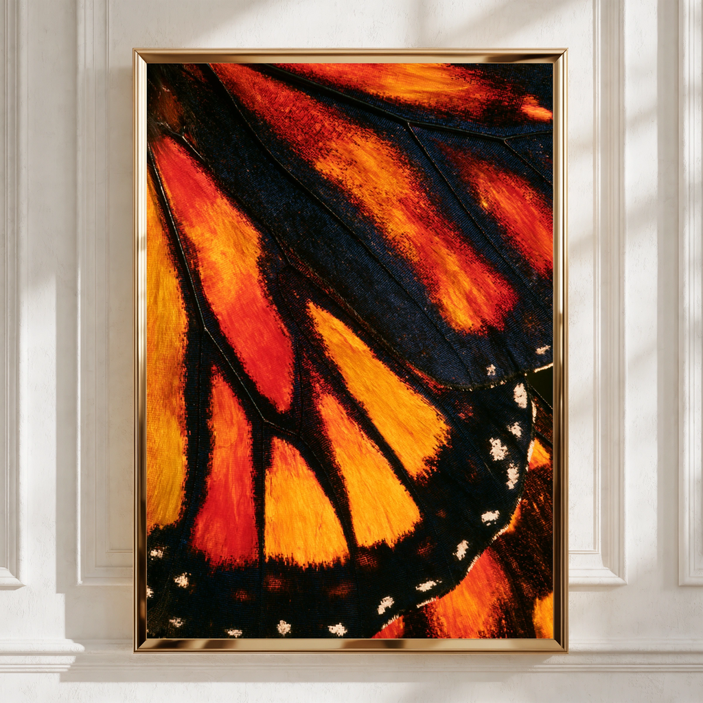 Butterfly Wing Close Up Poster, Macro Nature Print, Orange Black Art