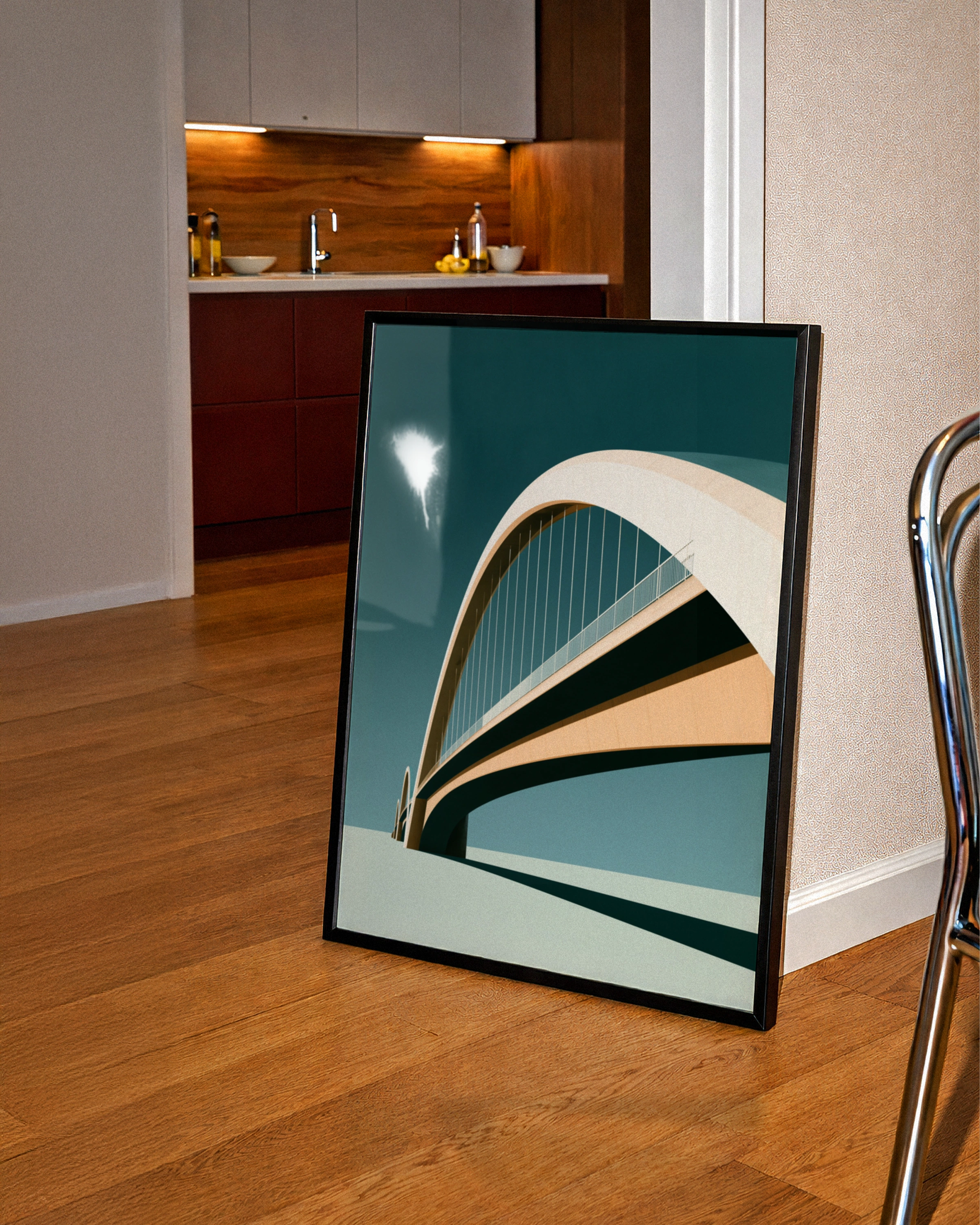 Arch Bridge Architecture Poster, Minimalist Teal Wall Art Print