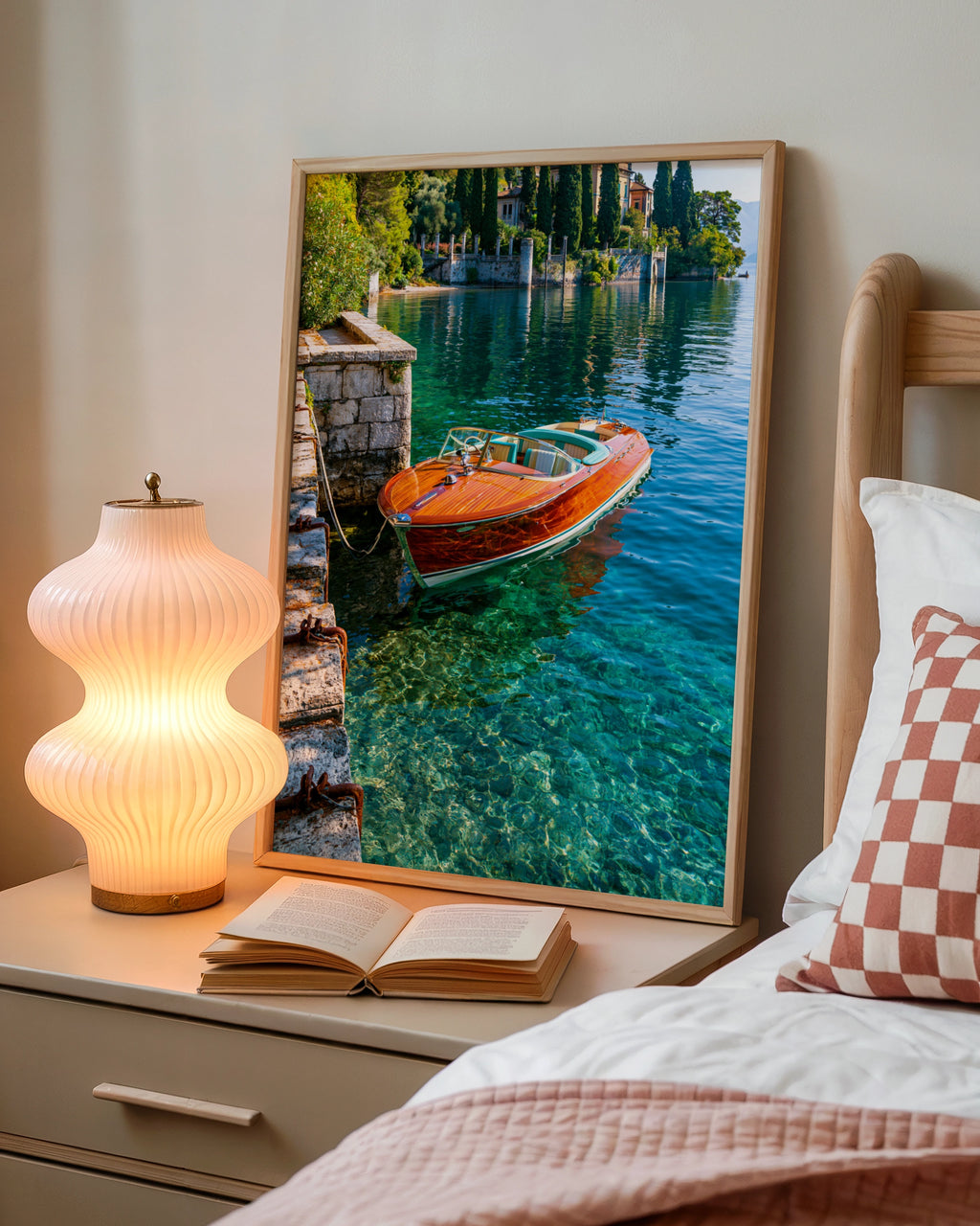 Lake Como Speedboat Poster, Italian Villa Wall Art, Vintage Riva Print