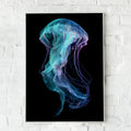 Jellyfish Wall Art Poster, Teal Purple Neon Ocean Print, Dark Minimalist Style