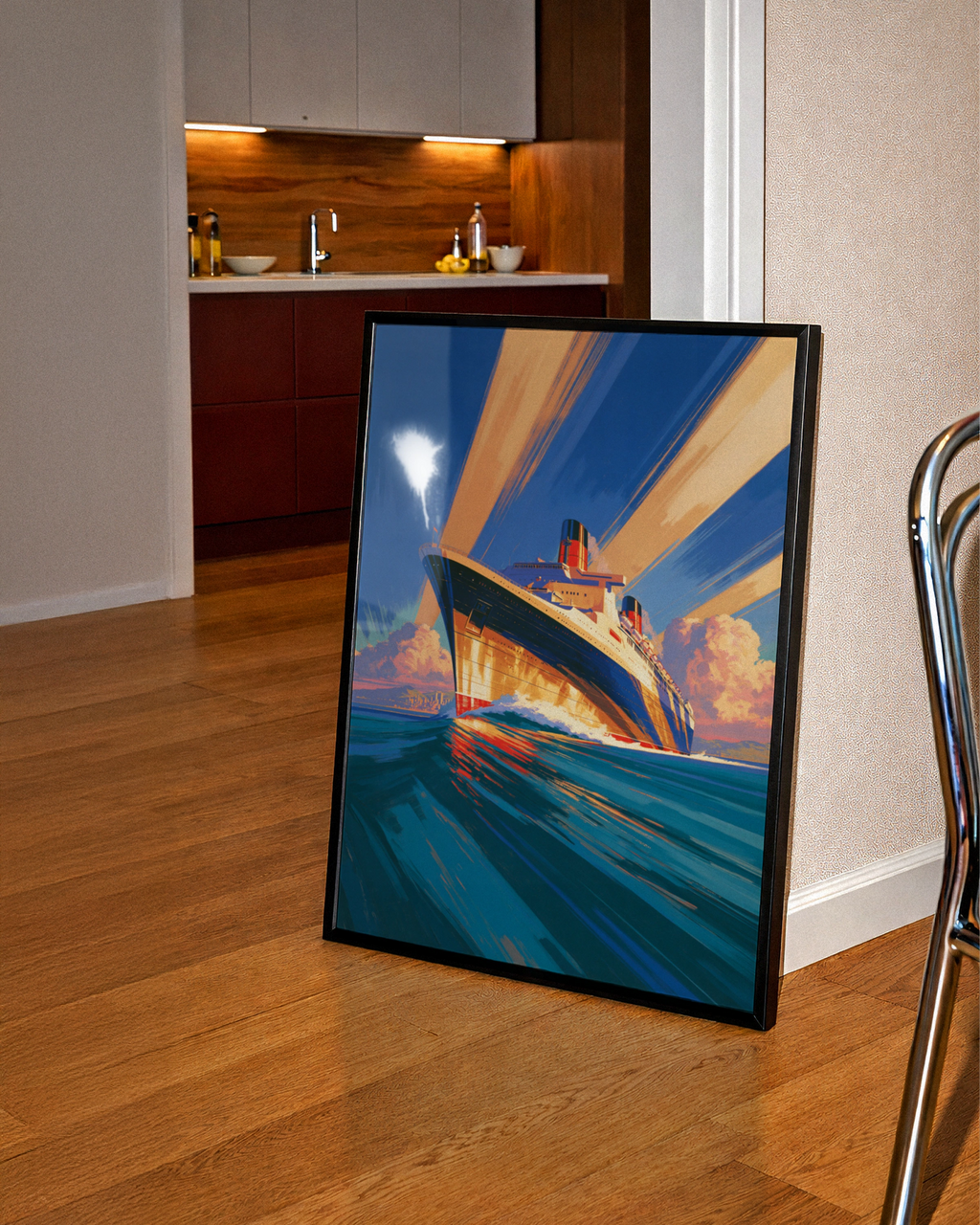 Ocean Liner Ship Poster, Vintage Art Deco Wall Art, Retro Nautical Print