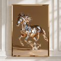 Chrome Horse Poster, Metallic Running Horse Wall Art, Modern Digital Print