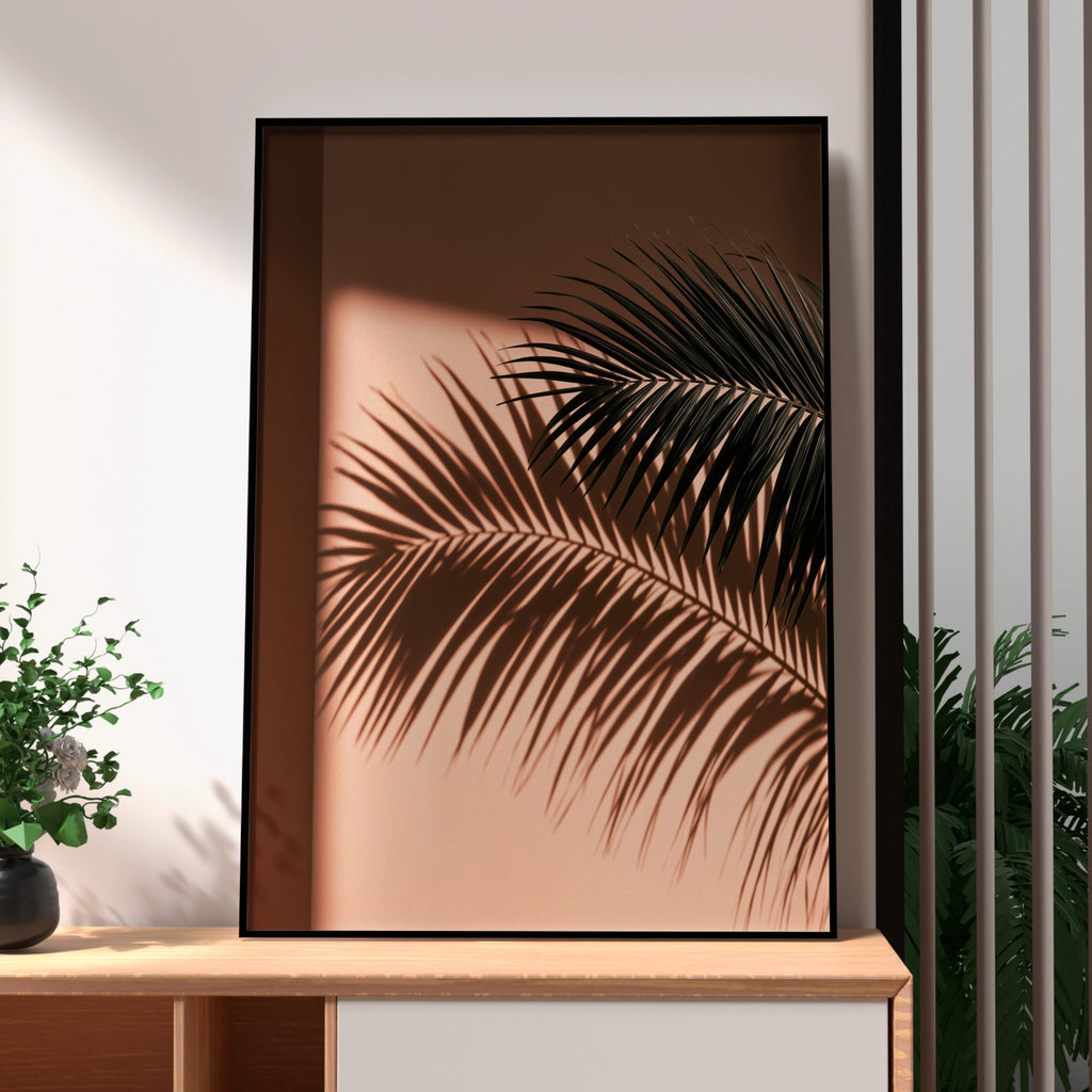 Palm Shadow Wall Art Poster, Tropical Leaf Print, Minimalist Botanical
