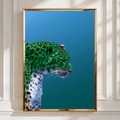 Green Leopard Abstract Poster, Bold Wild Cat Print, Teal Blue Wall Art