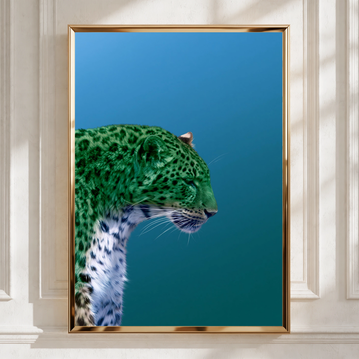 Green Leopard Abstract Poster, Bold Wild Cat Print, Teal Blue Wall Art