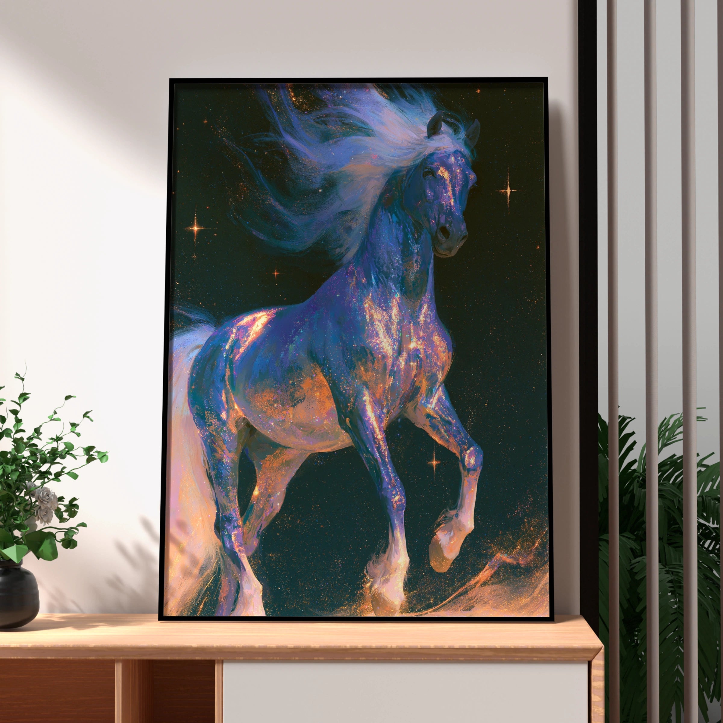 Cosmic Horse Wall Art Poster, Galaxy Stallion Print, Fantasy Celestial Style