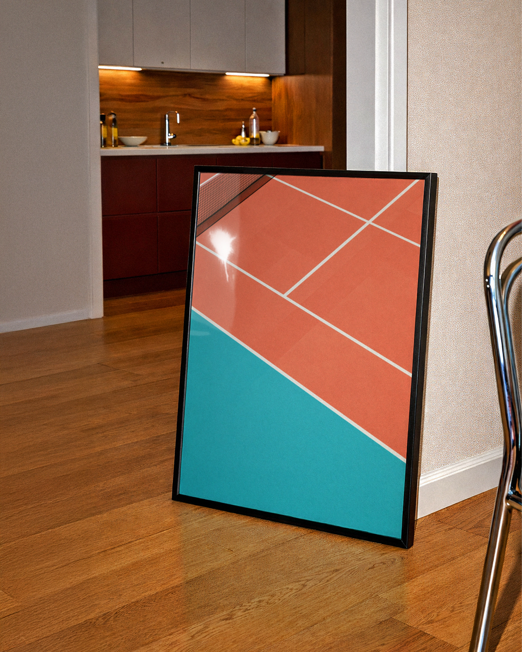Tennis Court Poster, Minimalist Sport Wall Art, Terracotta Teal Print