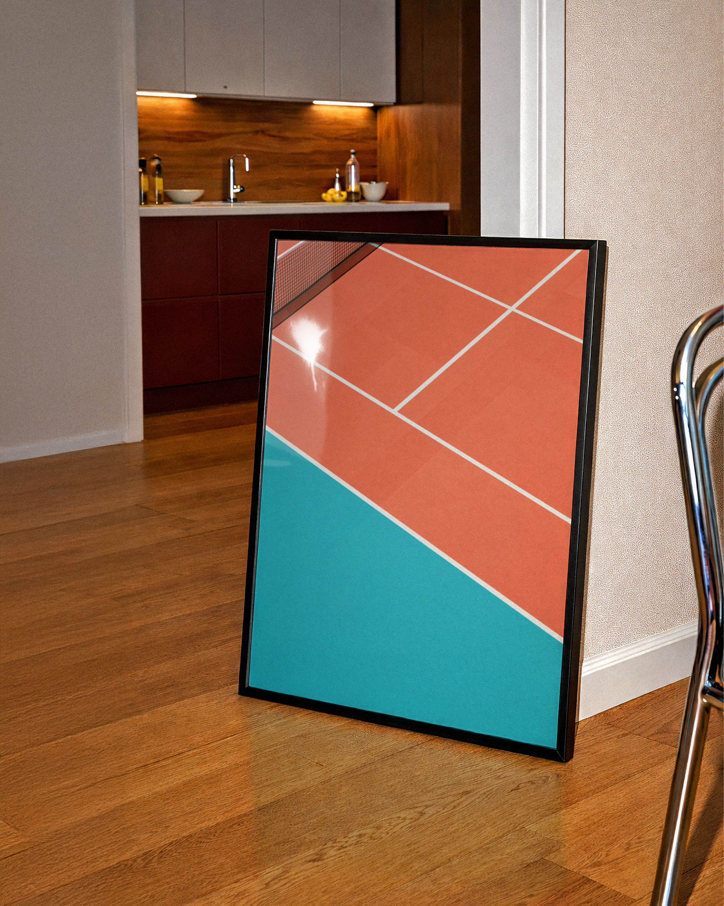 Tennis Court Poster, Minimalist Sport Wall Art, Terracotta Teal Print