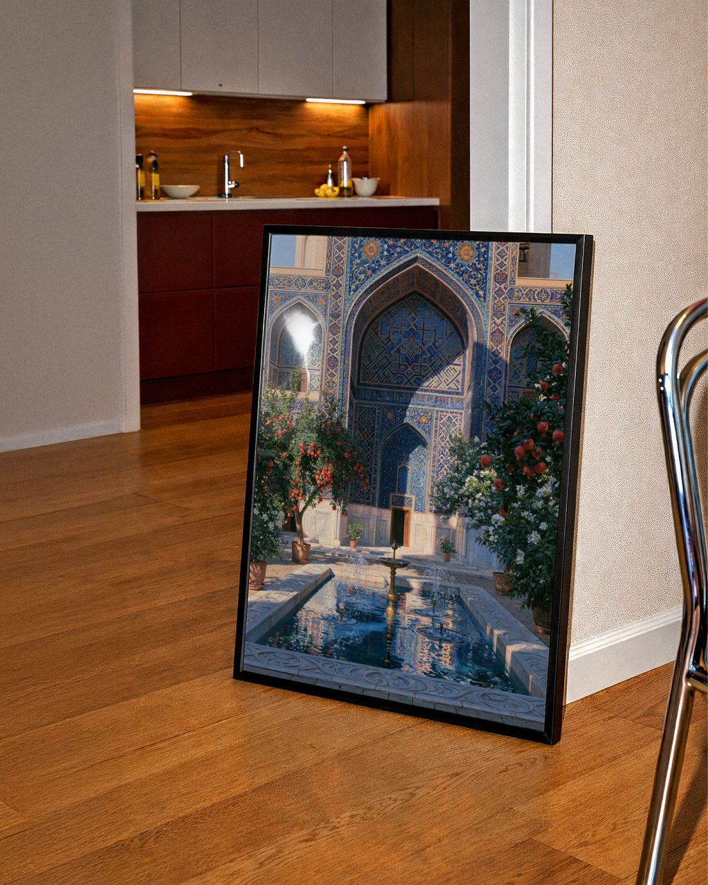 Uzbekistan Courtyard Poster, Islamic Architecture, Blue Tile Wall Art