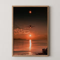 Plane Silhouette Sunset Beach Poster, Starry Sky Ocean Wall Art Print