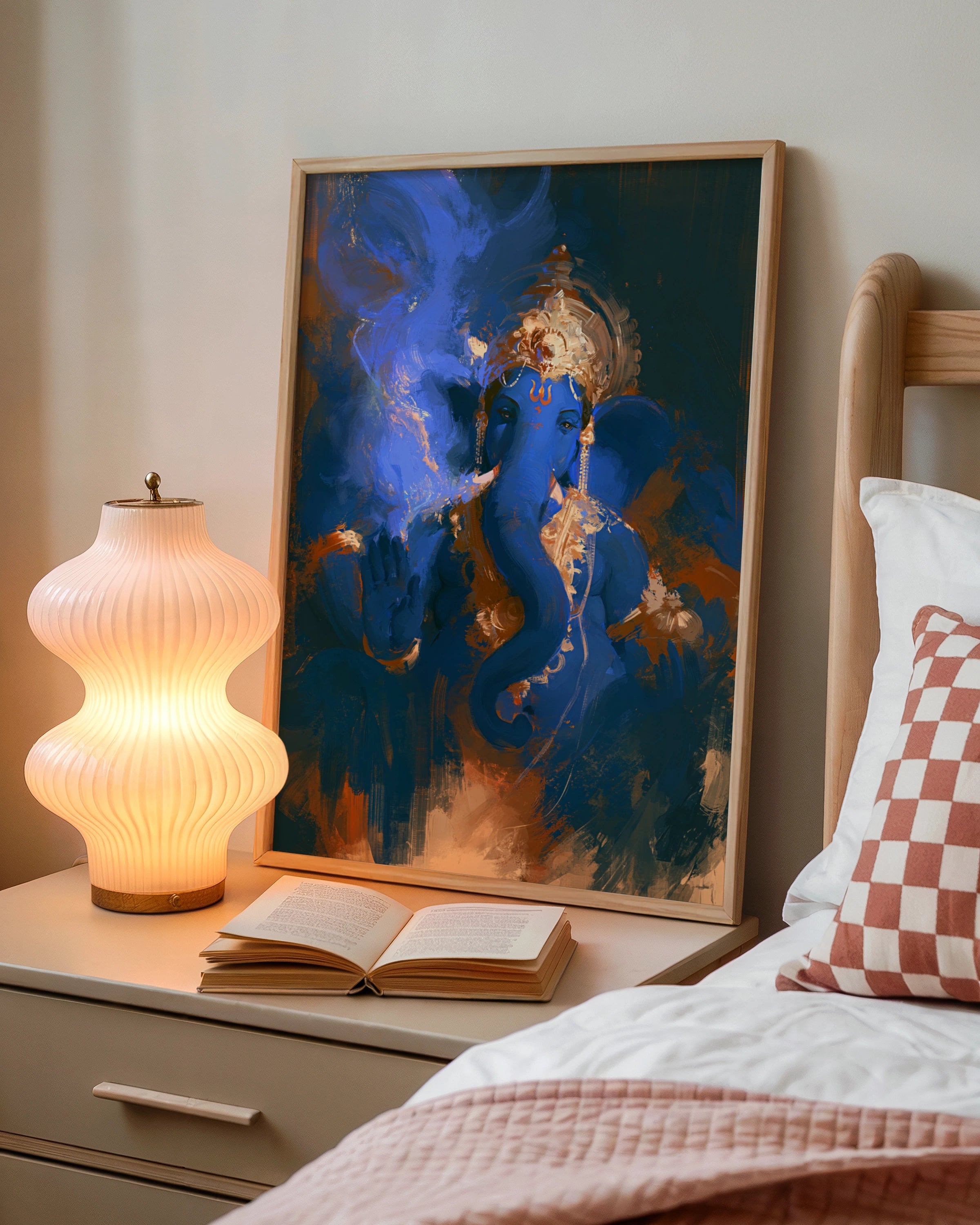 Ganesha Blue Shadow Painting Poster, Hindu God Wall Art, Spiritual Print