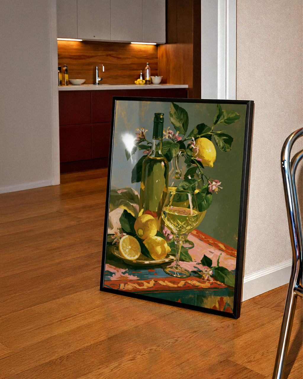 Limoncello Still Life Poster, Lemon Wine Art Print, Italian Kitchen Wall Art